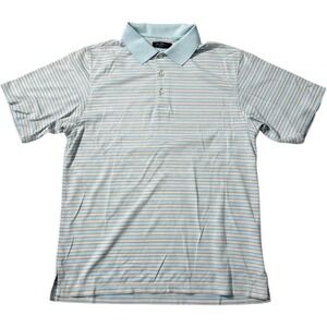 Alan‎ Flusser Golf Polo Shirt Mens Medium Blue Striped Double Mercerized Cotton